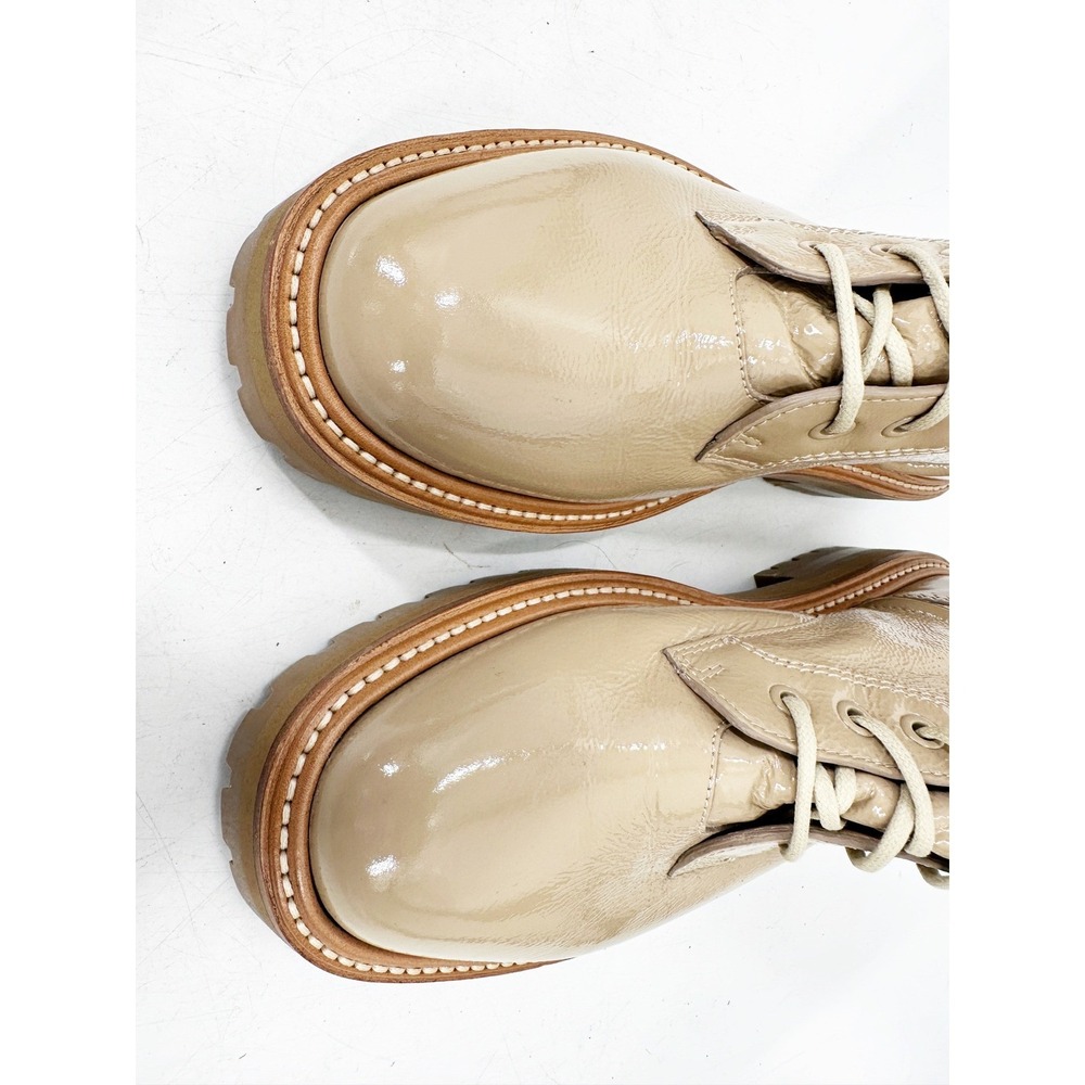 Jimmy Choo Cora Combat Boots 39.5 Beige Patent Leather Lug Sole Luxury Designer - Picture 13 of 14